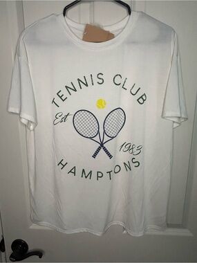 Green Envelope White Tennis Club Graphic Tee with Navy & Yellow Accents